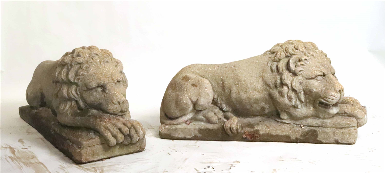 Pair of Cast Concrete Recumbent Lions