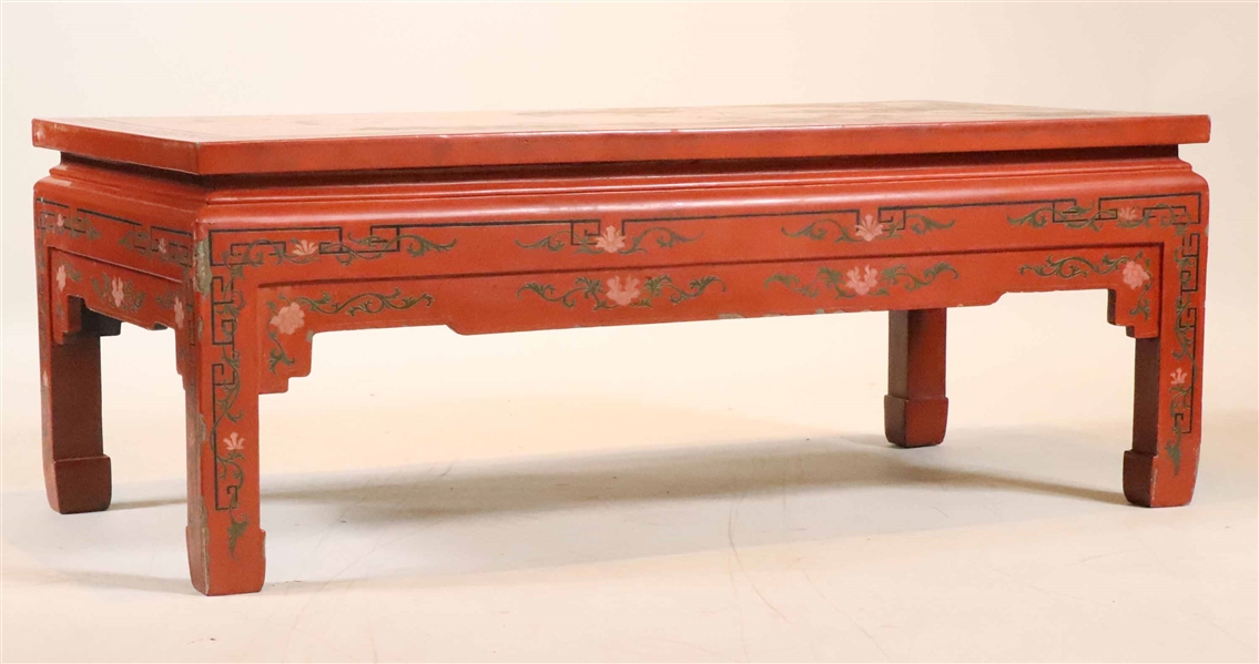 Chinese Red Lacquer Crane-Decorated Low Table