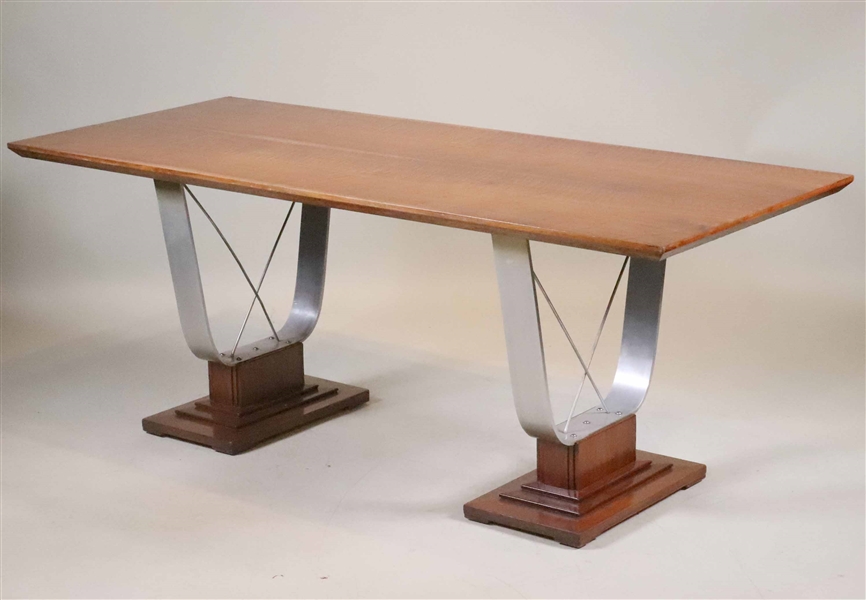 Art Deco Style Metal & Mahogany Conference Table