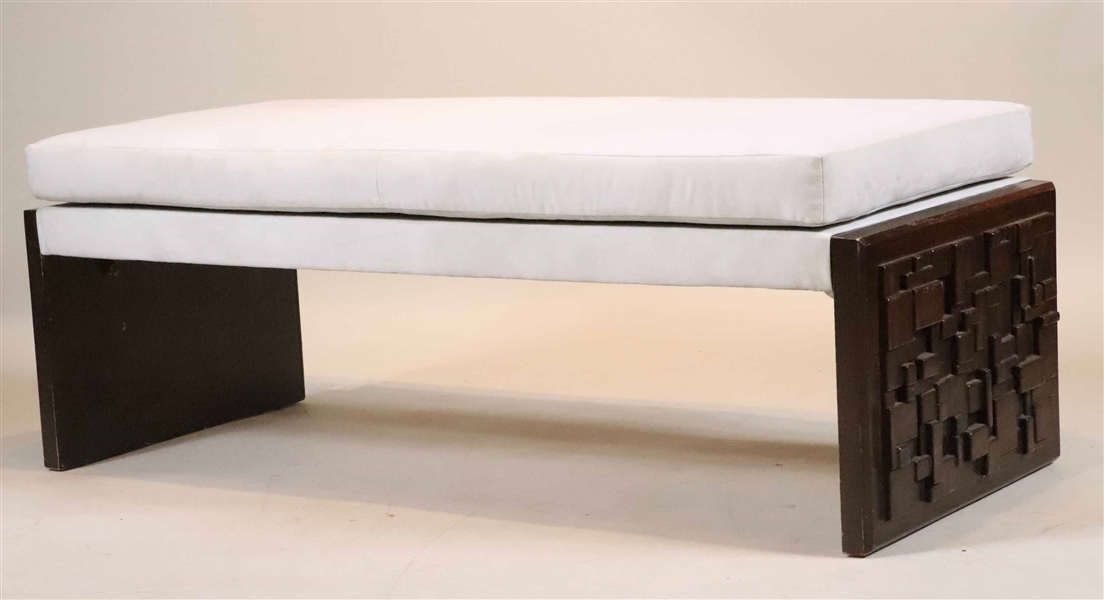 Modern Wood and Suede Upholstered Bench