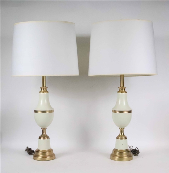 Pair of Mid-Century White Painted Brass Lamps