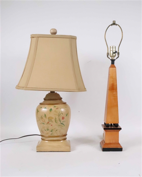 Part-Ebonized Wood Columnar-Form Table Lamp