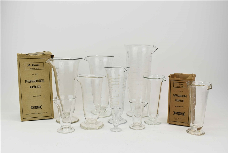 Group of Assorted Etched Glass Beakers