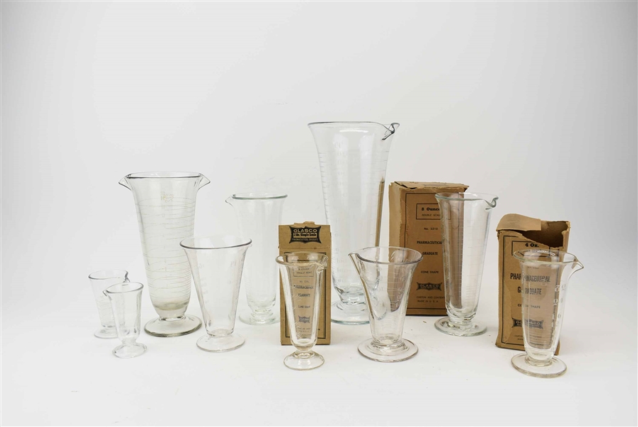 Group of Assorted Vintage Etched Glass Beakers