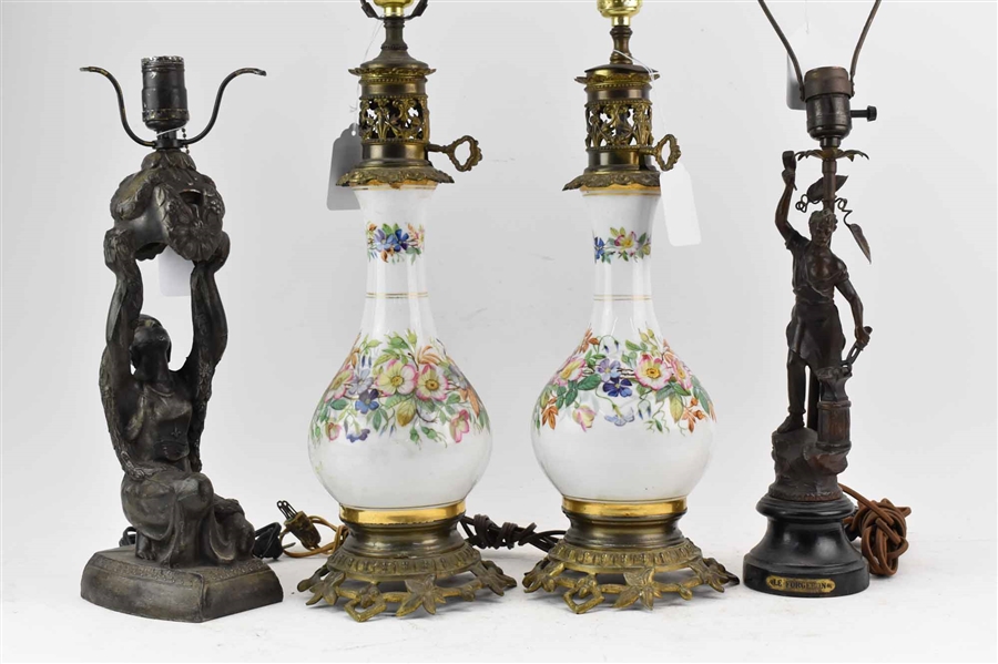 Pair of Bronze Mounted Porcelain Floral Lamps