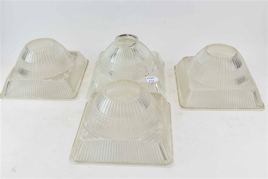 Set of Three Glass Holophane Style Shades