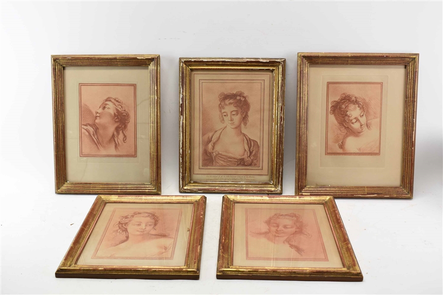Five Boucher Female Portrait Engravings 