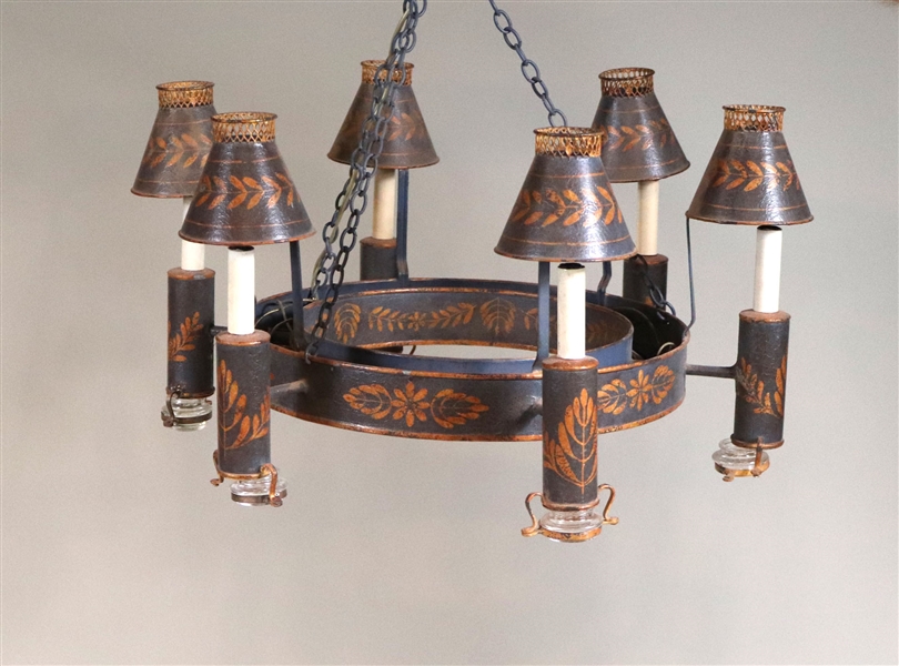 Tole Stencil-Decorated Six-Light Chandelier