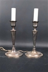 Pair of English Silver Plated Candlestick Lamps