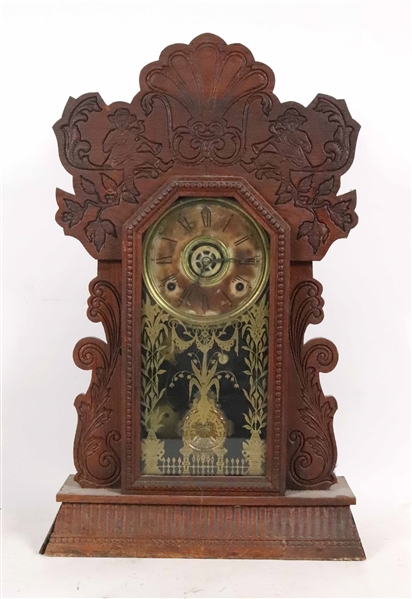 Carved Oak Mantle Clock
