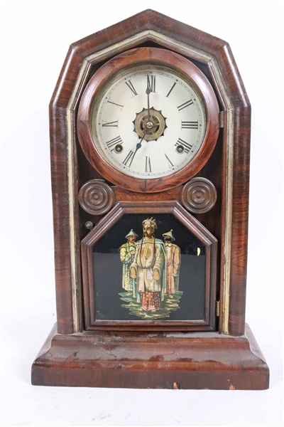 Mahogany Chinoiserie Decorated Mantle Clock