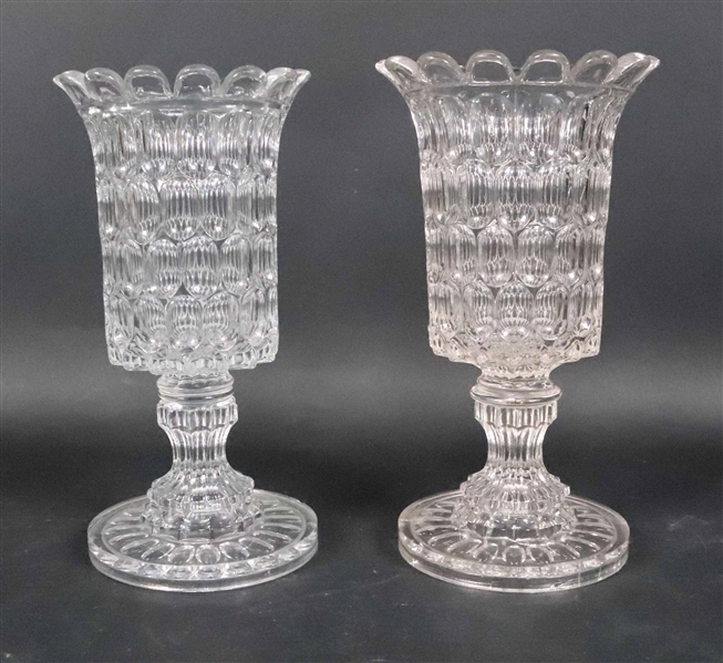 Pair of Pressed Glass Footed Vases