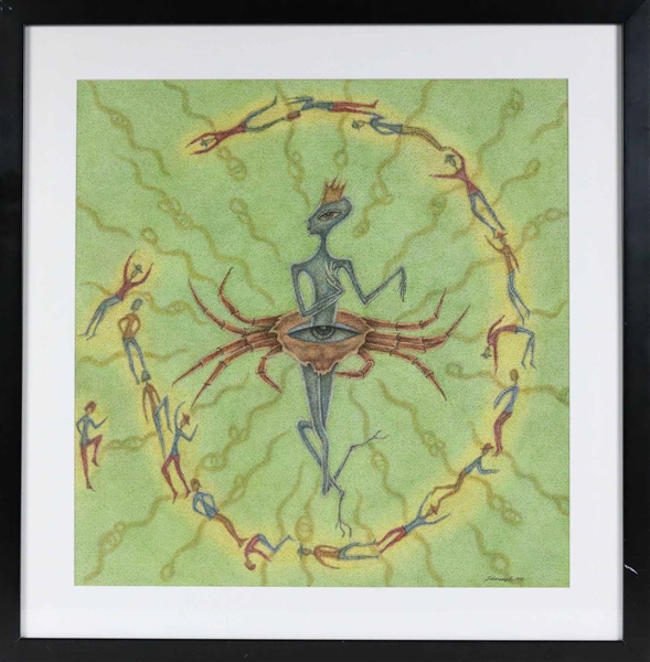 Soborara E, Watercolor, Alien Figures with Crab