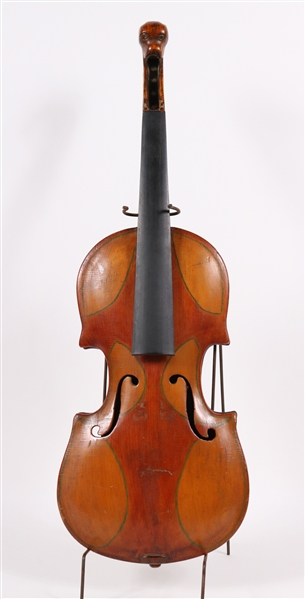 American Folk Art Carved Violin, Dogs Head