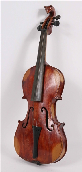 American Folk Art Carved Violin, Fox Head