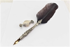 English Silver Candy Form Pill Box and Quill Pen