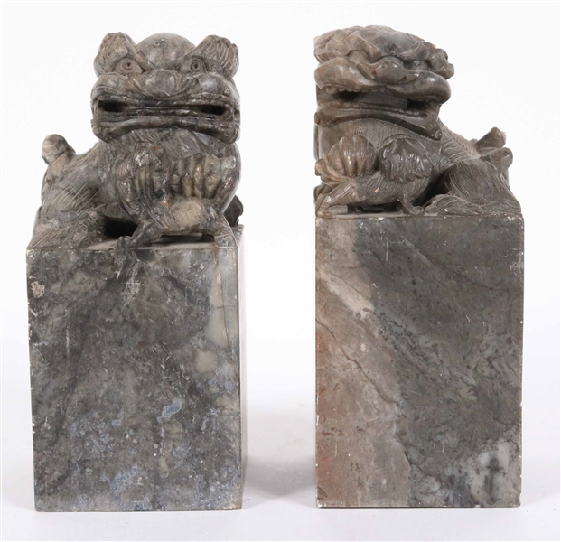Two Chinese Carved Soapstone Fu-Lion Stamps