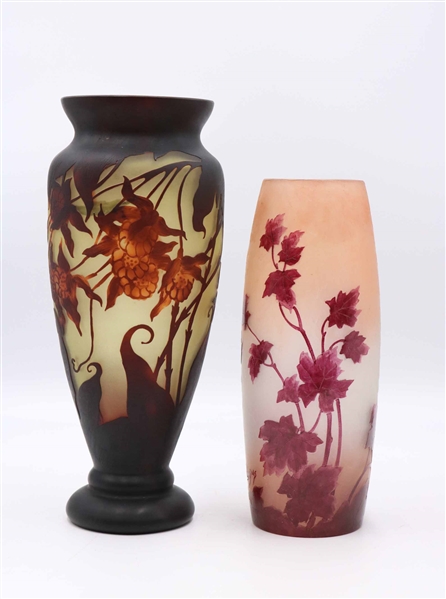 Legras Cameo Glass Leaf-Decorated Vase