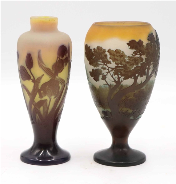 Two Galle Cameo Glass Footed Vases