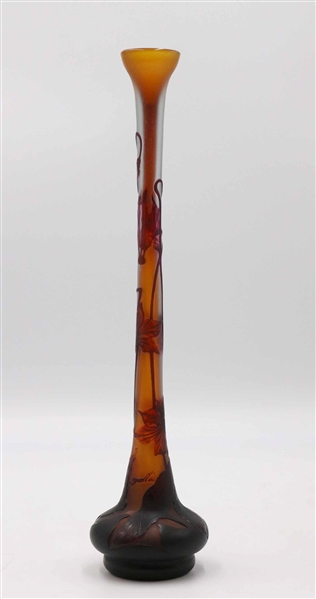 Galle Cameo Glass Tall Bud Vase