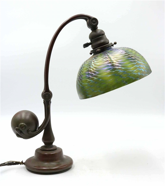Tiffany Studios Bronze & Favrile Glass Desk Lamp