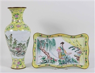 Chinese Canton Enamel Vase and Dish