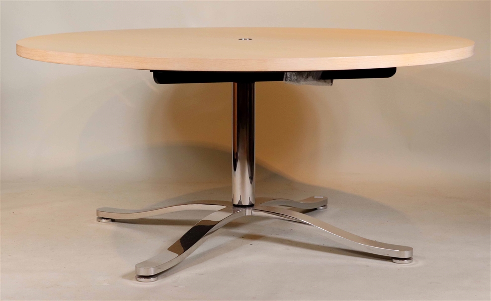 Modern Wood and Chrome Base Circular Dining Table