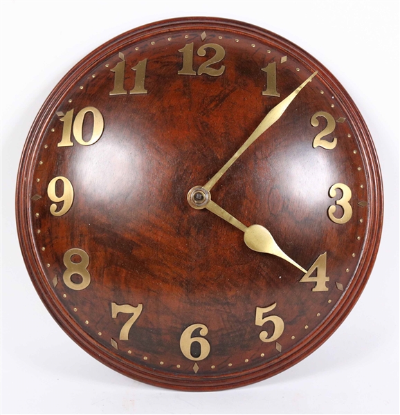 Brass-Mounted Tiger Oak Convex Wall Clock