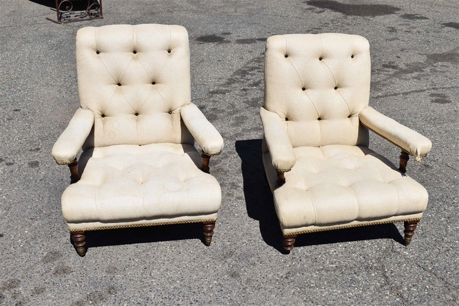 Pair of Howard and Sons London of Open Armchairs