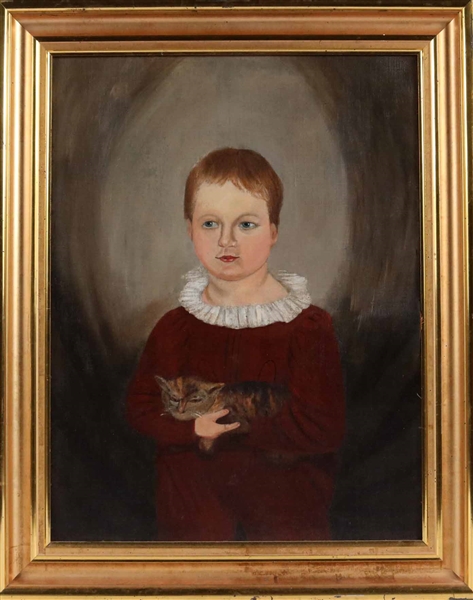 American School, Portrait of Young Boy and Cat