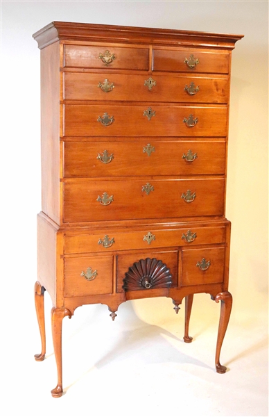 Queen Anne Carved Maple High Chest of Drawers