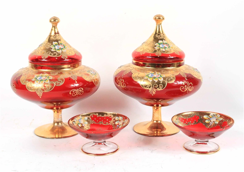 Four Bohemian Gilt-Decorated Glass Table Articles