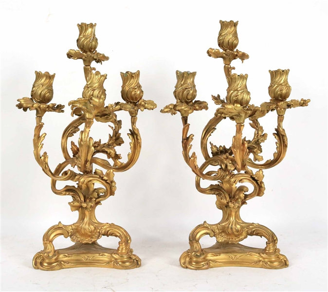 Pair of Rococo Style Ormolu Candlesticks