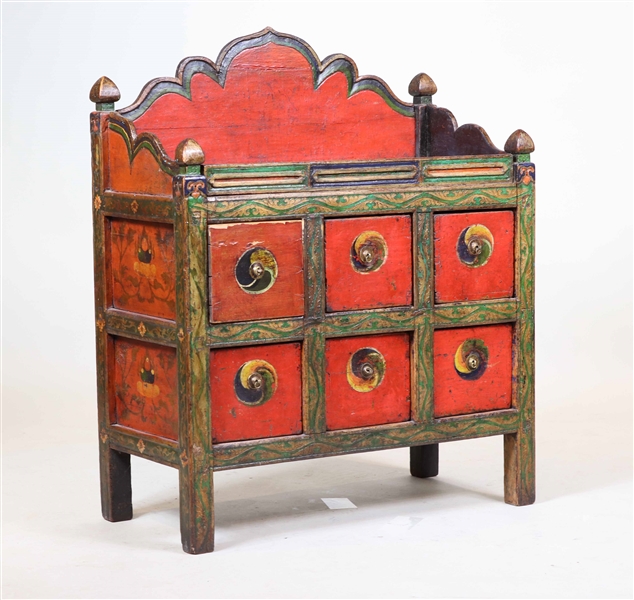 Tibetan Painted Diminutive Apothecary Cabinet