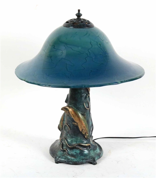 K Dahl Glass Studios Fish-Decorated Table Lamp