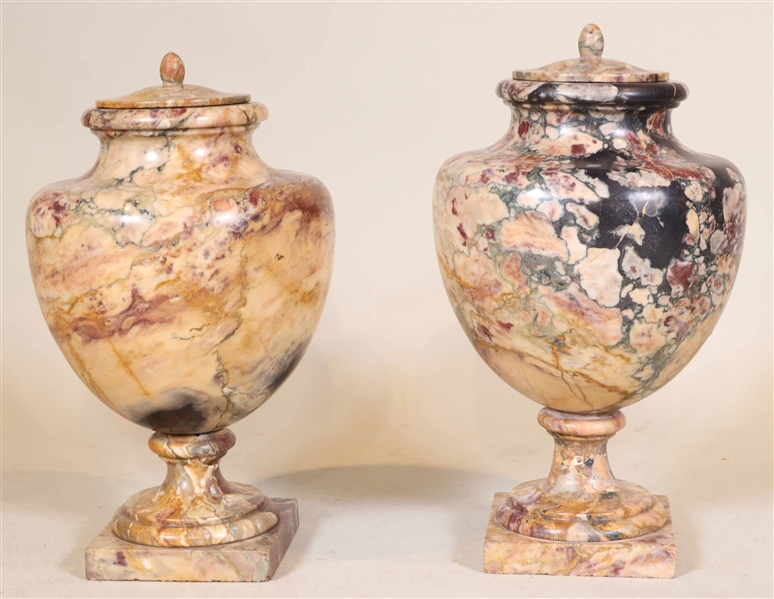 Pair of Marble Covered Urns