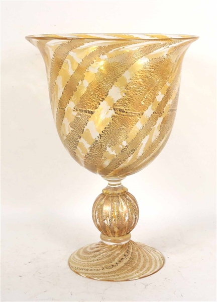Murano Gilt-Decorated Colorless Glass Vessel