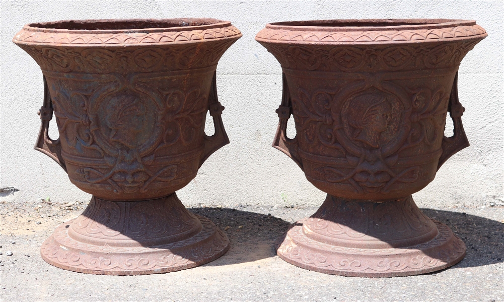 Pair of Neoclassical Style Cast-Iron Urn Planters