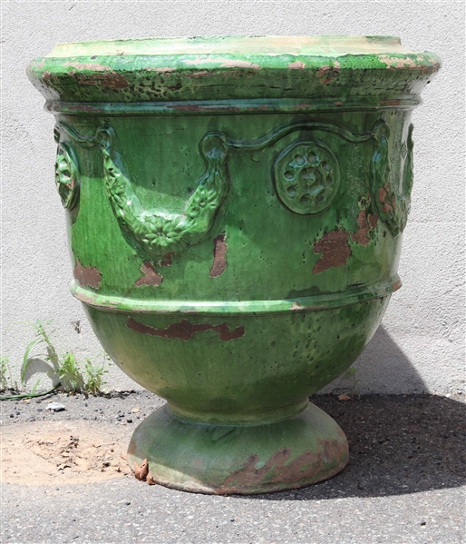 Neoclassical Style Green-Glazed Urn-Form Planter