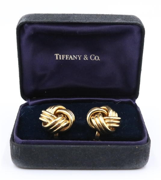 Pair of Tiffany 18K Yellow Gold Knot Earrings