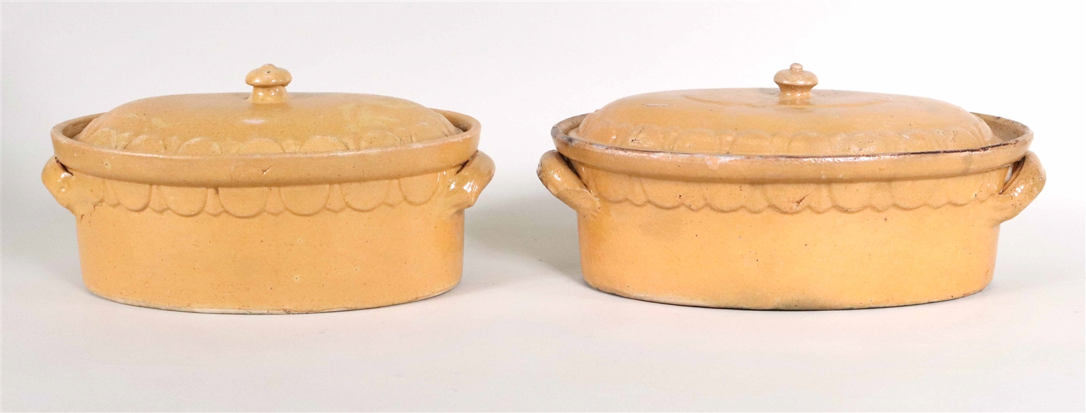 Two Similar Alsace Stoneware Covered Pots