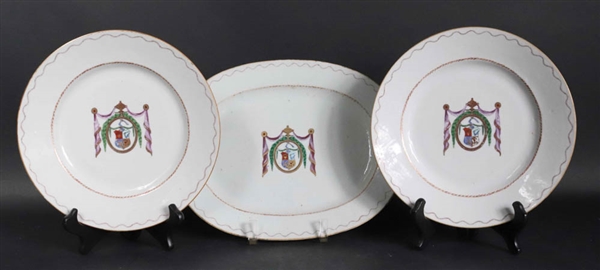 Three Chinese Export Armorial Porcelain Dishes