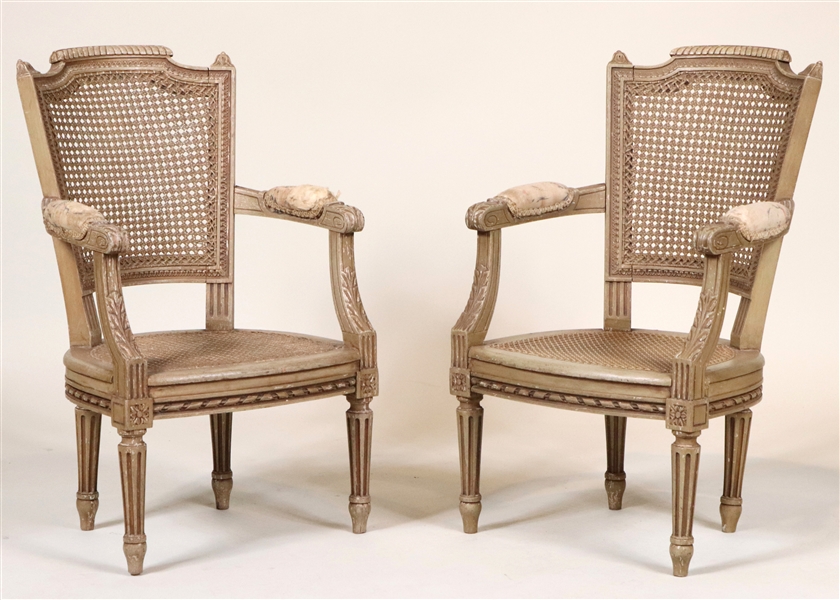 Pair of Gray-Painted Louis XVI Style Child Chairs