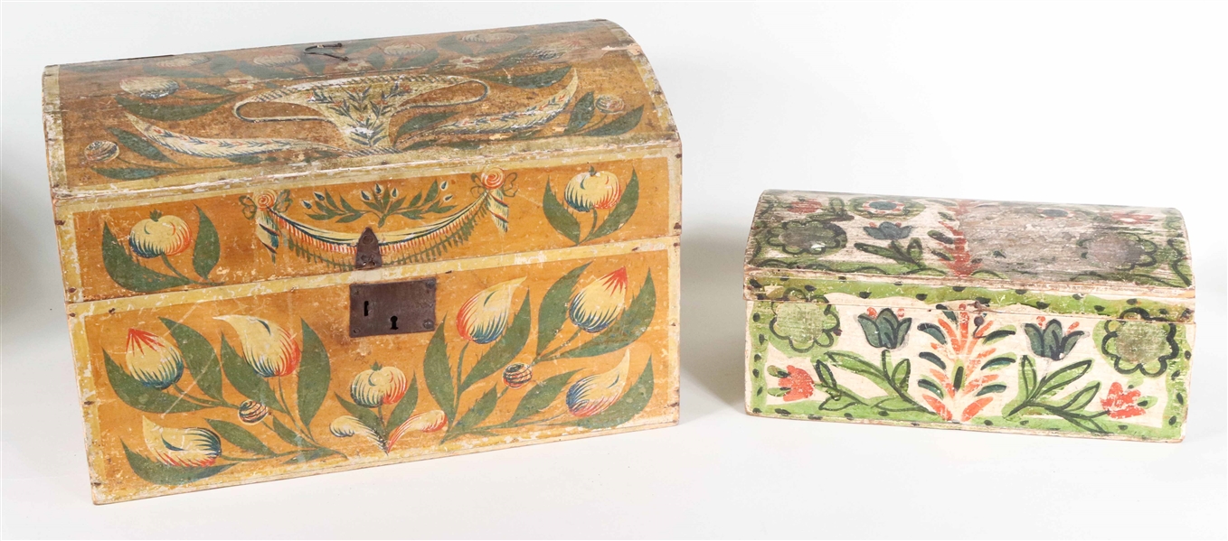 Two Paint-Decorated Dome-Top Boxes