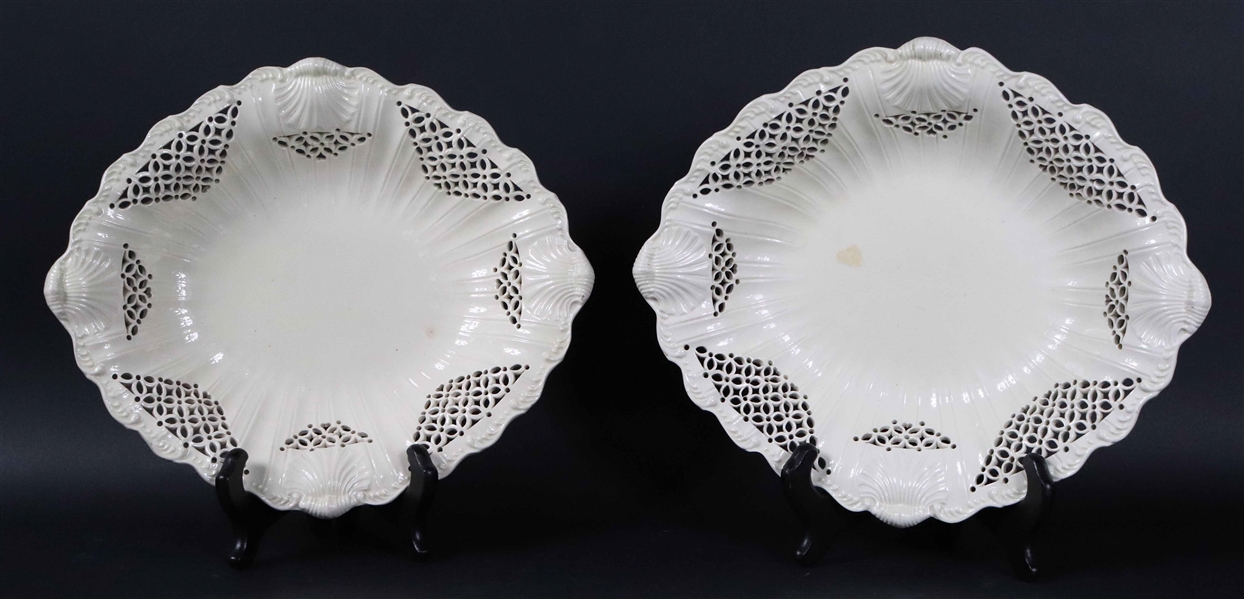 Pair of Creamware Pierced Shell-Decorated Dishes