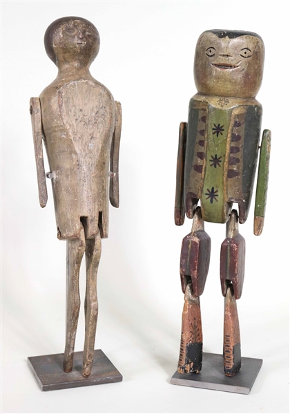 Two Carved and Painted Articulated Dancing Toys