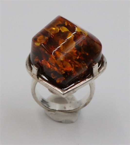 Sterling Silver and Amber Ring