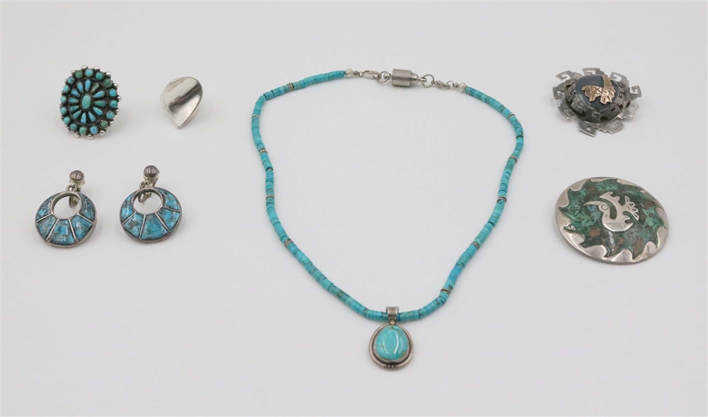 Turquoise Rings, Brooches and Necklace