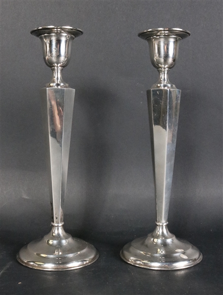 Pair of Sterling Silver Faceted Candlesticks