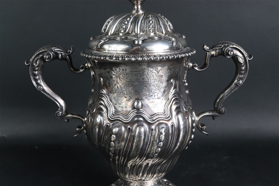 Irish Sterling Two Handled Gadrooned Covered Cup